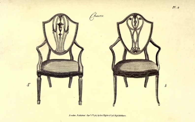 Дизайн стульев. Джордж Хэпплуайт, 1788.
